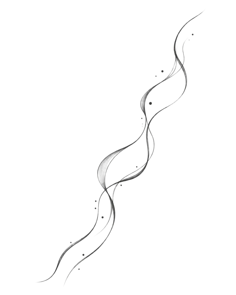 Dessin de flash abstrait formé de deux lignes fluides ponctuées de points