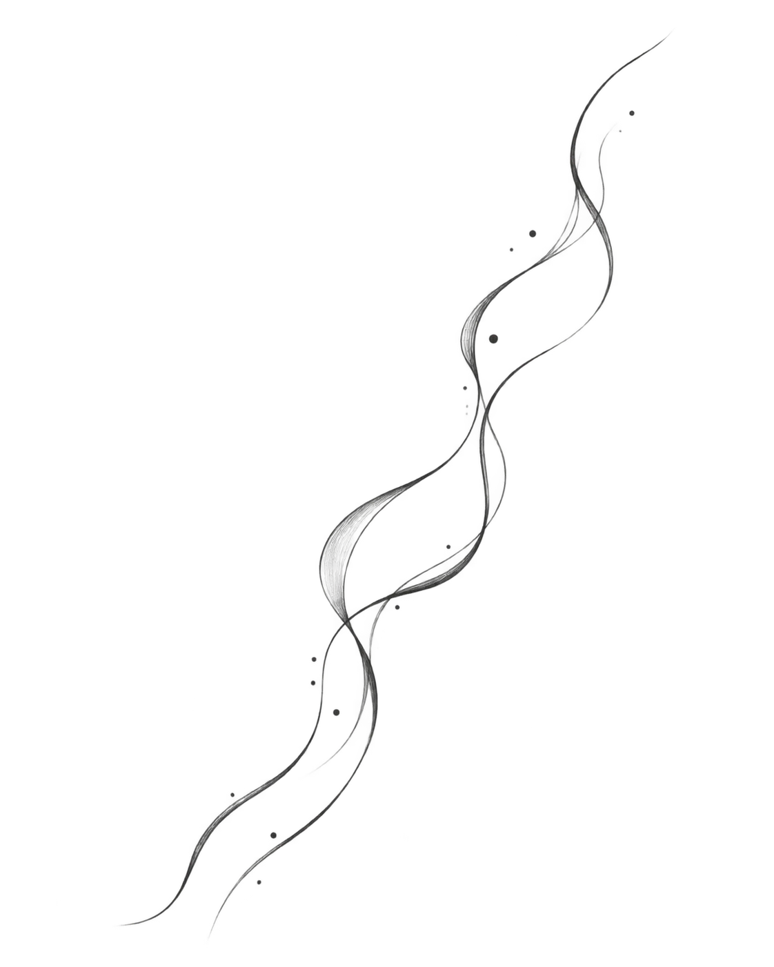 Dessin de flash abstrait formé de deux lignes fluides ponctuées de points