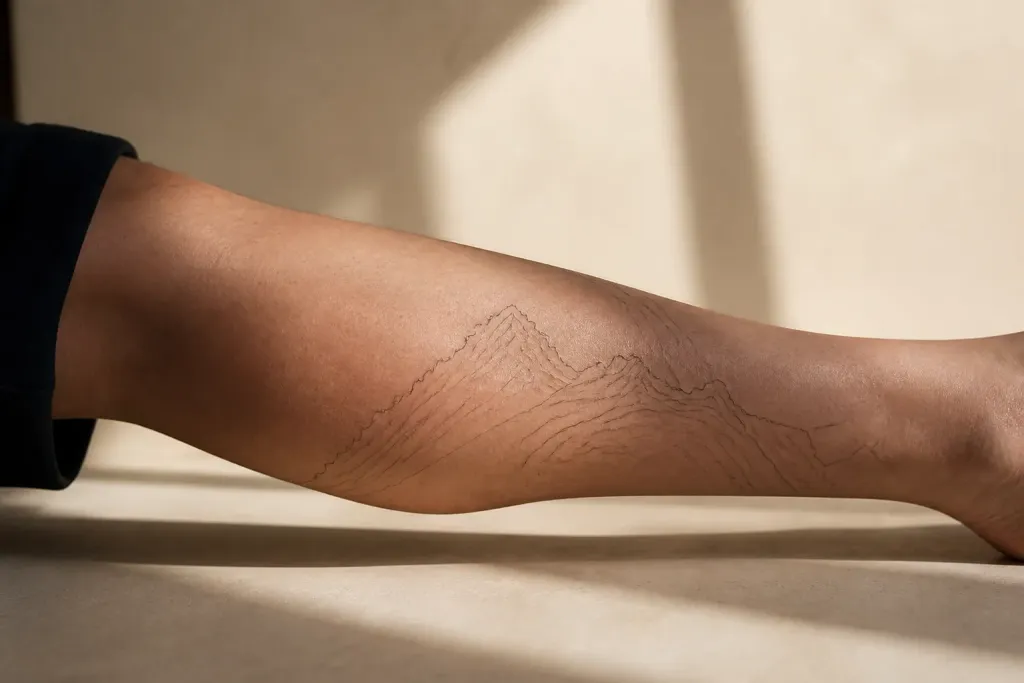 Tatouage topographique suivant la longueur d’un mollet
