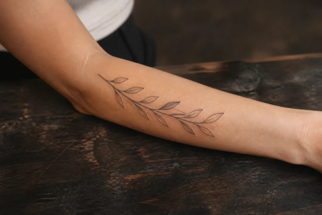 Tatouage d’une branche fine suivant la longueur d’un avant-bras