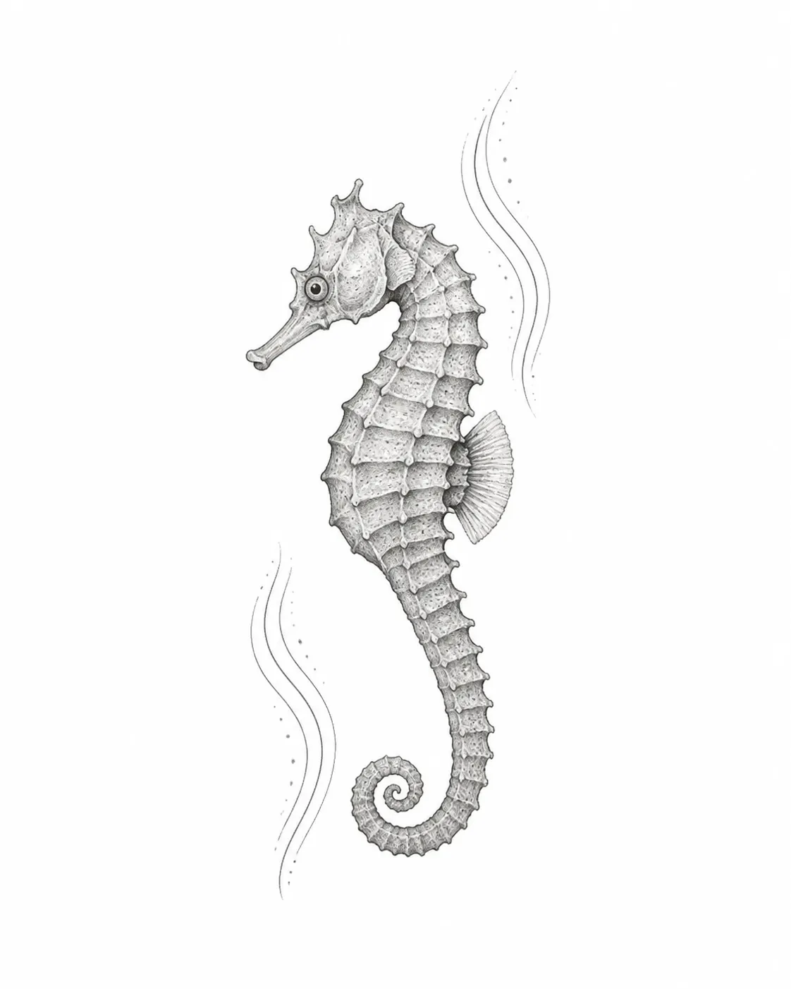 Dessin de flash représentant un hippocampe entouré de deux courants légers